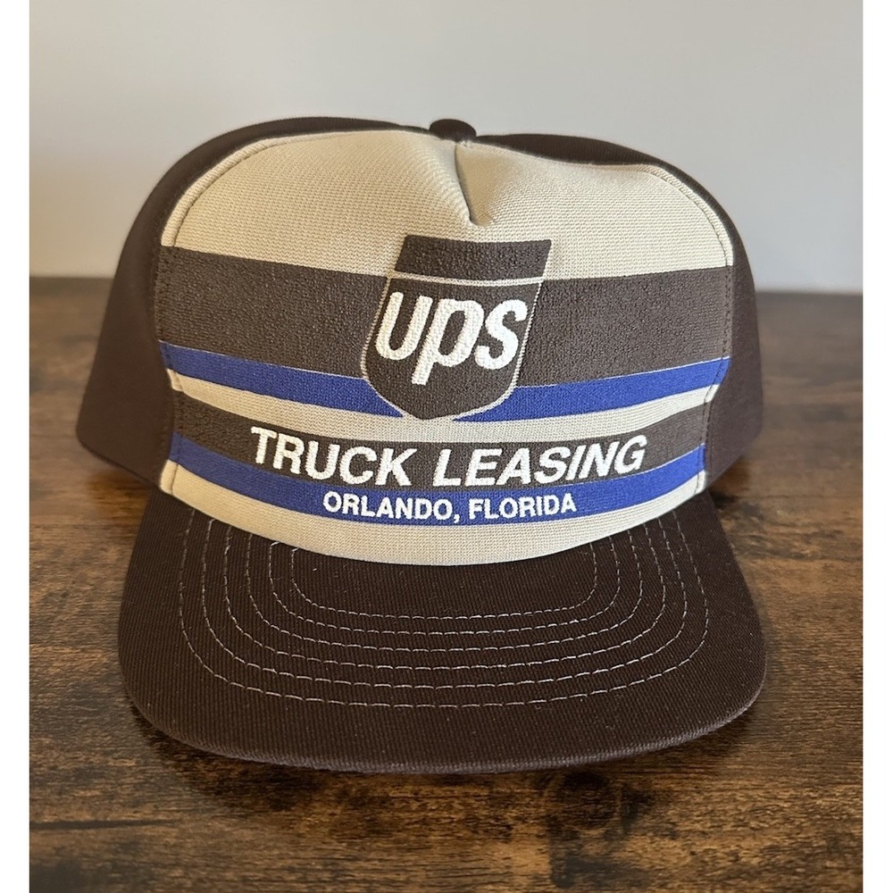 Vintage UPS Truck Leasing Orlando Hat Brown Employee Snapback Cap USA Made NOS